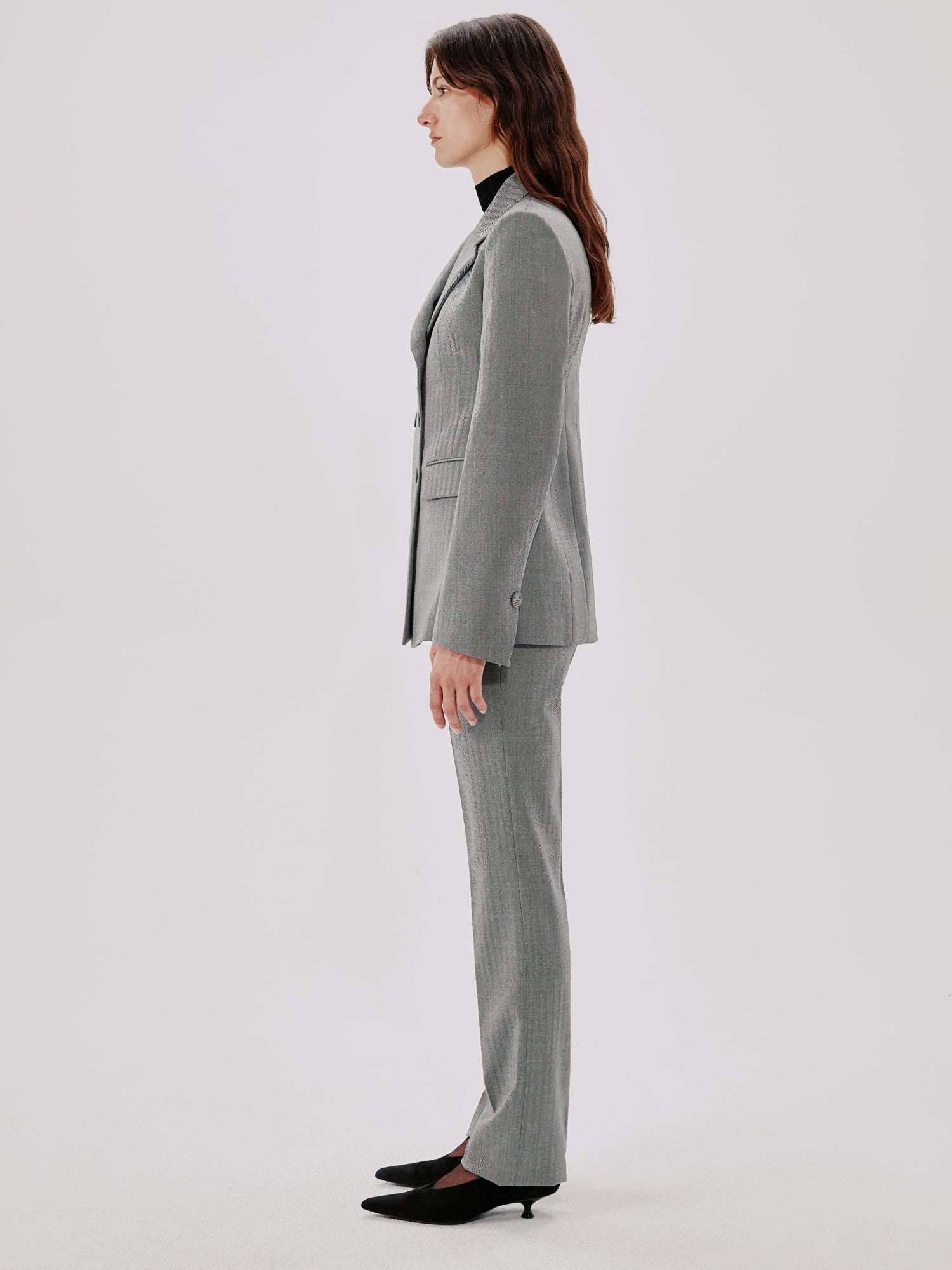 Another Tomorrow Double Breasted Structured Jacket in Black/White – Wool Women's Jacket