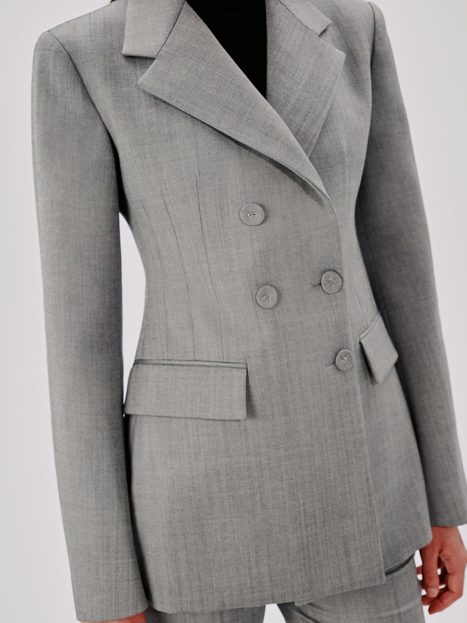 Another Tomorrow Double Breasted Structured Jacket in Black/White – Wool Women's Jacket