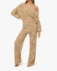 Wide Leg Crochet Pants | Pale Gold