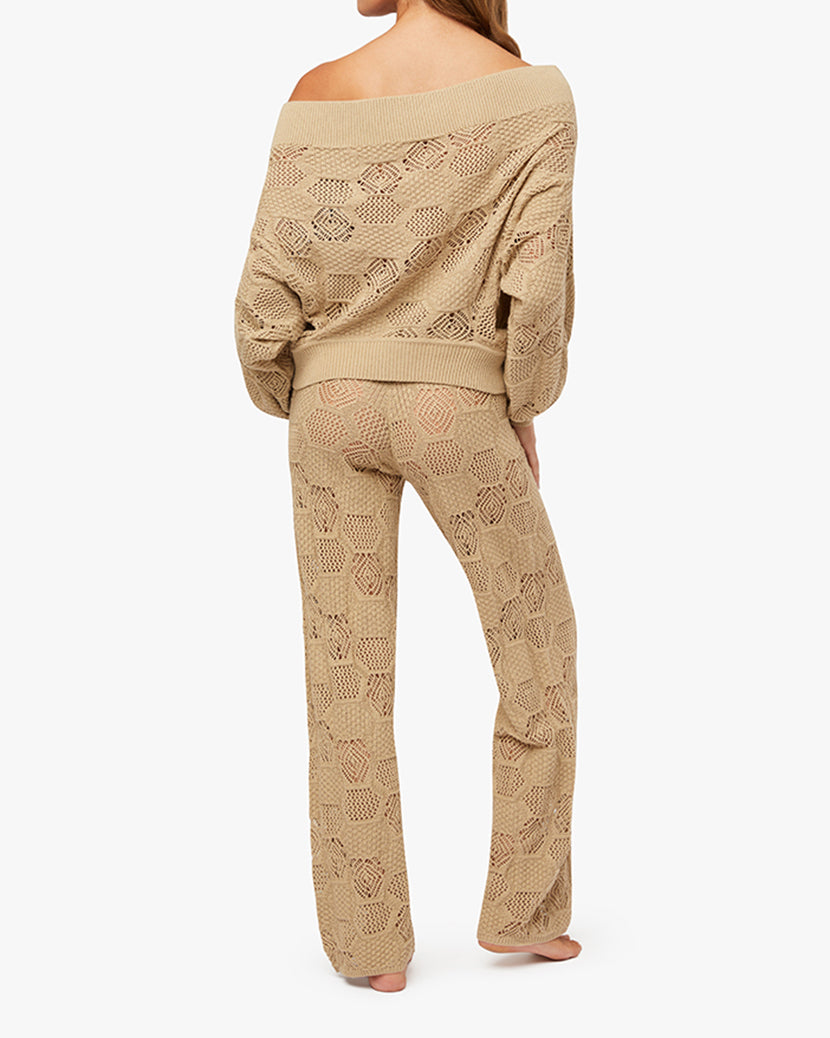 Wide Leg Crochet Pants | Pale Gold