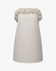 Strapless A-line Rose Mini Dress | White