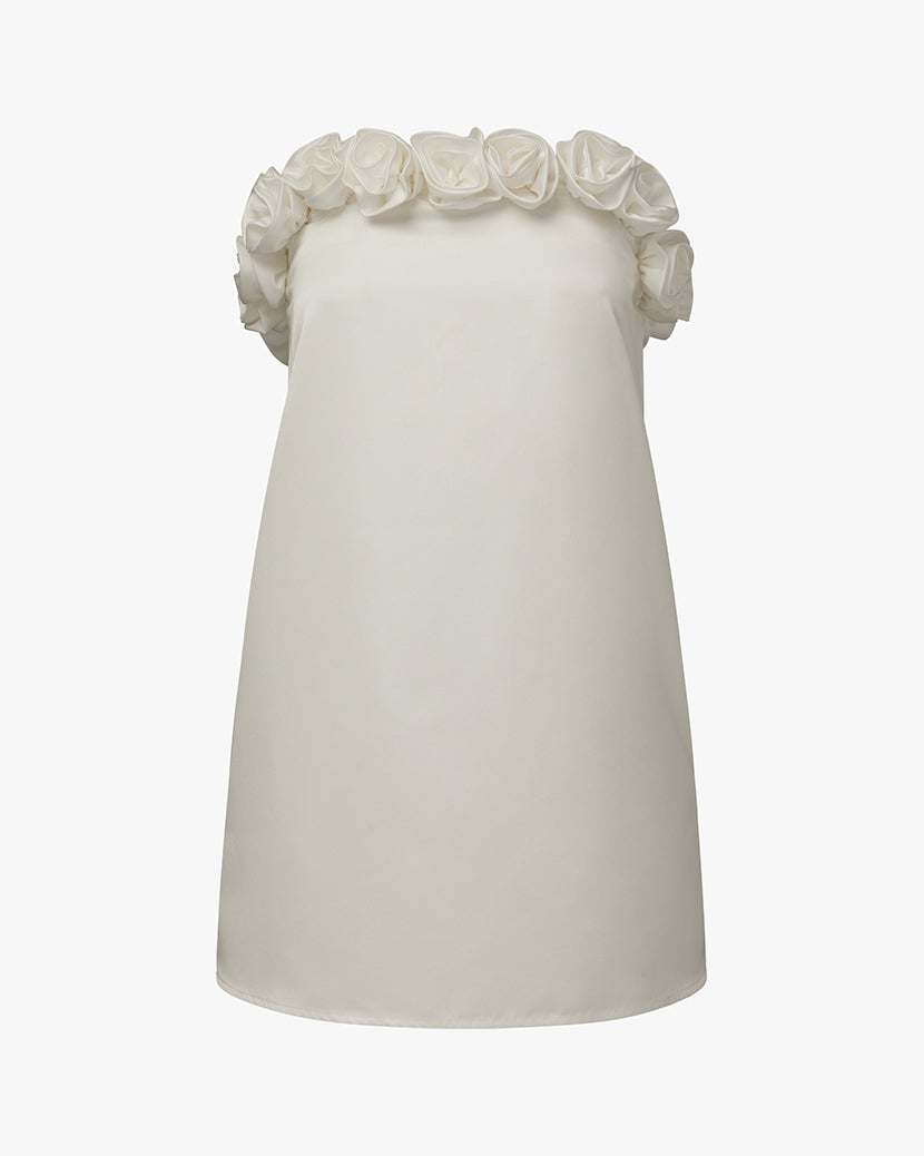 Strapless A-line Rose Mini Dress | White