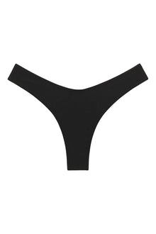 Black bikini bottom with high-cut legs and zig-zag stitching detail.