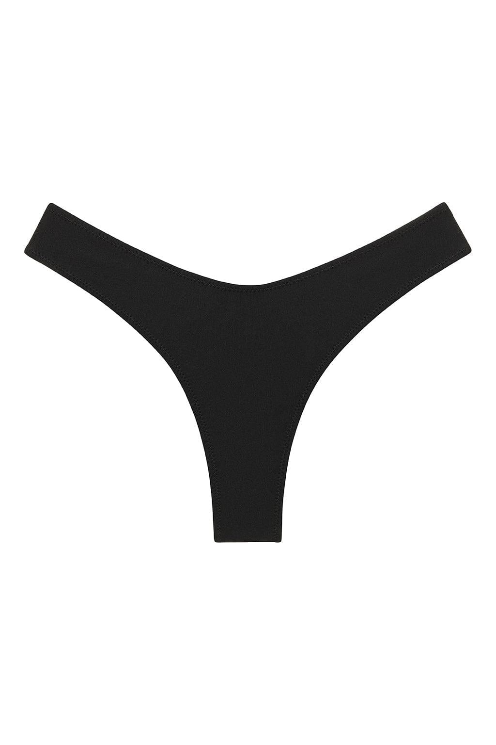Black bikini bottom with high-cut legs and zig-zag stitching detail.