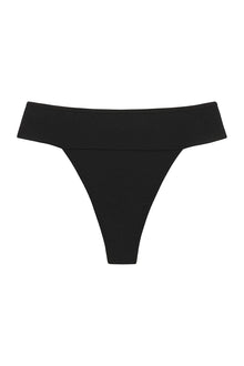 Black bikini bottom with off-shoulder neckline and high-cut thong design.