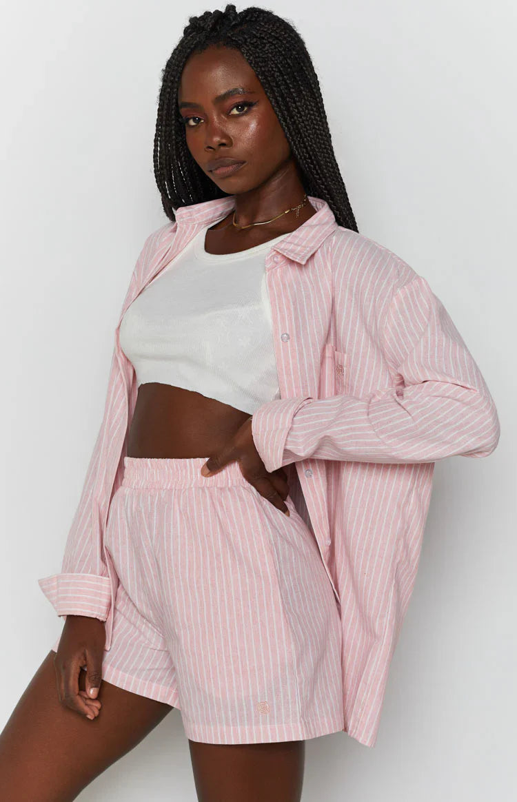 The Sarah Shorts | Pink Pinstripe