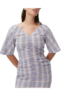 Seersucker Midi Dress | Check Persian Violet