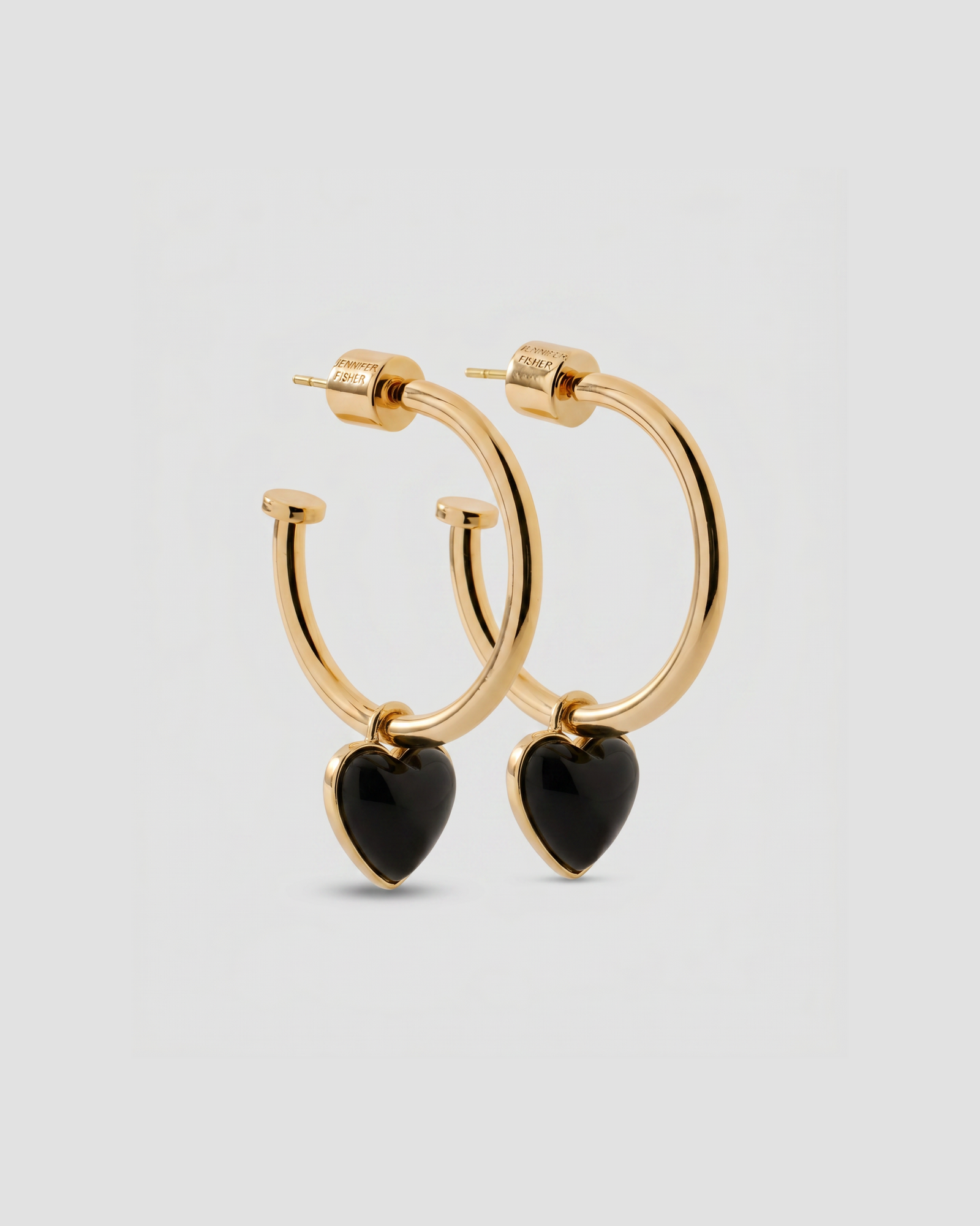 Semi-Precious Convertible Heart Huggies earring - alternate angle | gold huggie earrings
