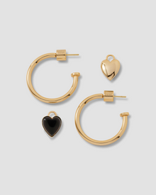 Semi-Precious Convertible Heart Huggies earring - side view | gold huggie earrings