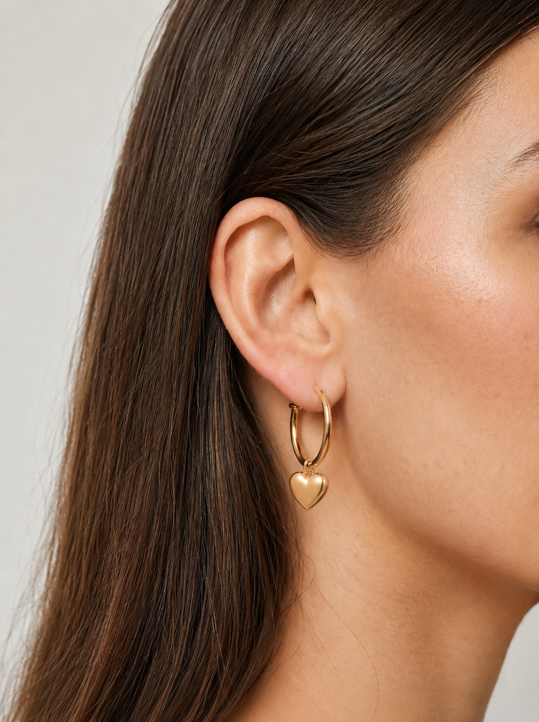 Semi-Precious Convertible Heart Huggies earring - alternate angle | gold huggie earrings