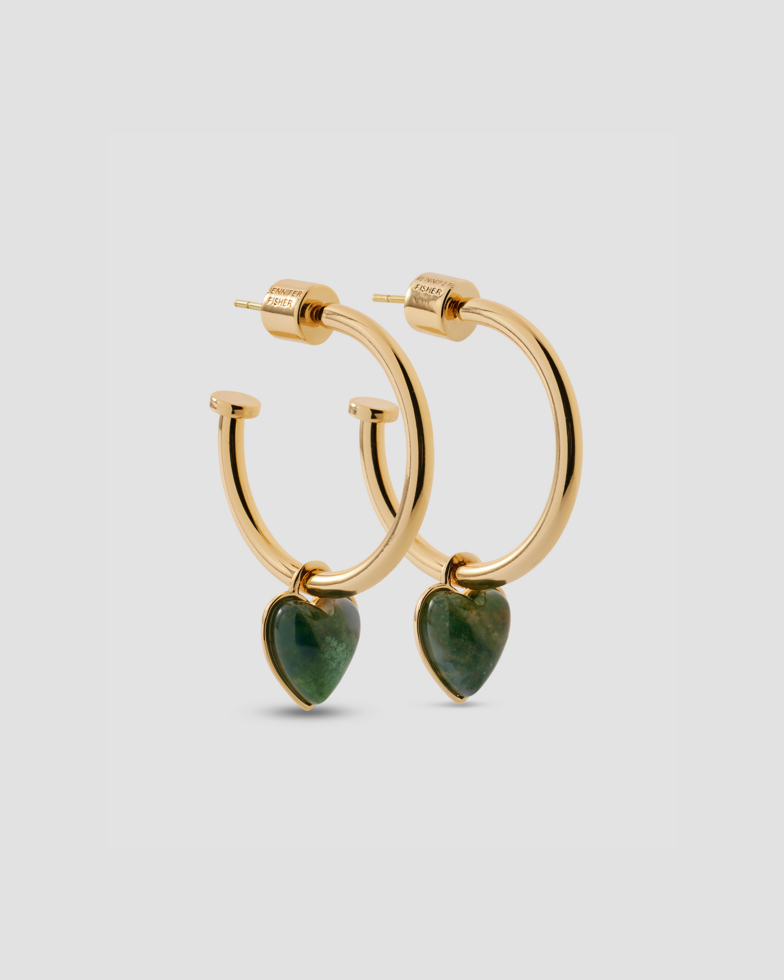 Semi-Precious Convertible Heart Huggies earring - front view | gold huggie earrings