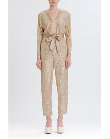 Sequin V-Neck Jumpsuit | Gold