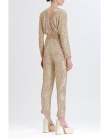 Sequin V-Neck Jumpsuit | Gold