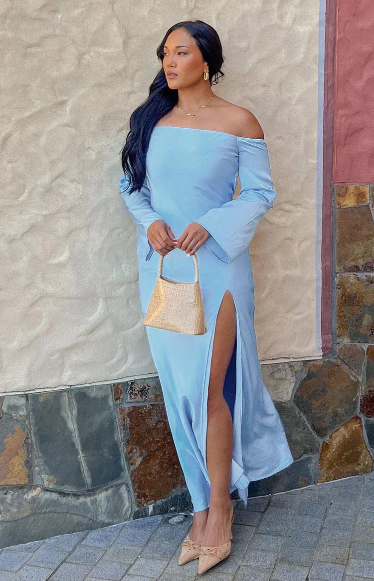 Shae Satin Long Sleeve Maxi Dress | Blue
