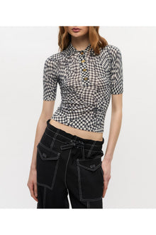Sheer Cotton Printed Polo Shirt | Black