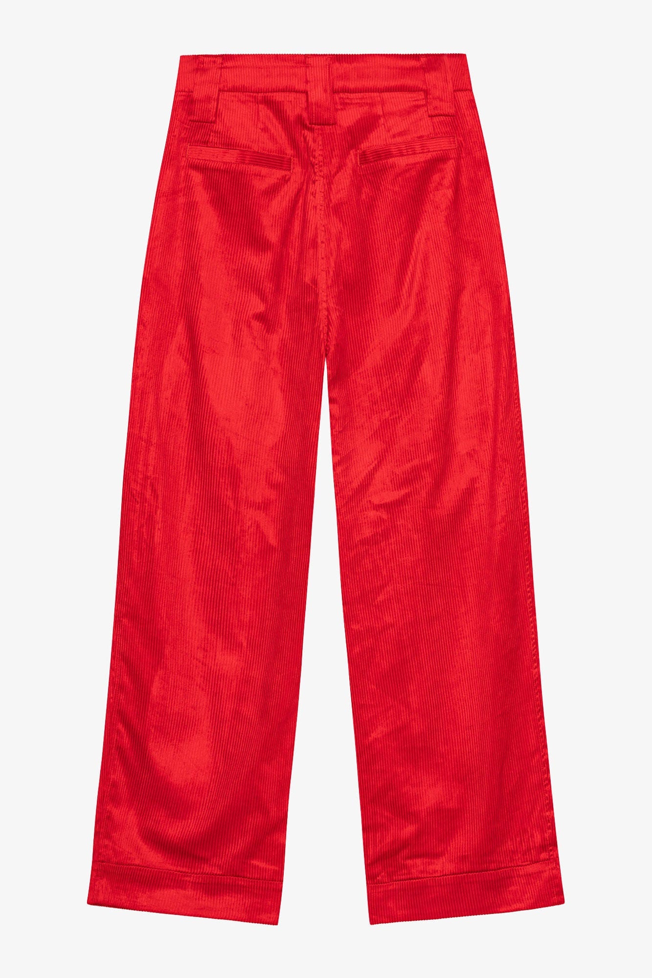 Shiny Corduroy Loose Pleat Trousers | High Risk Red