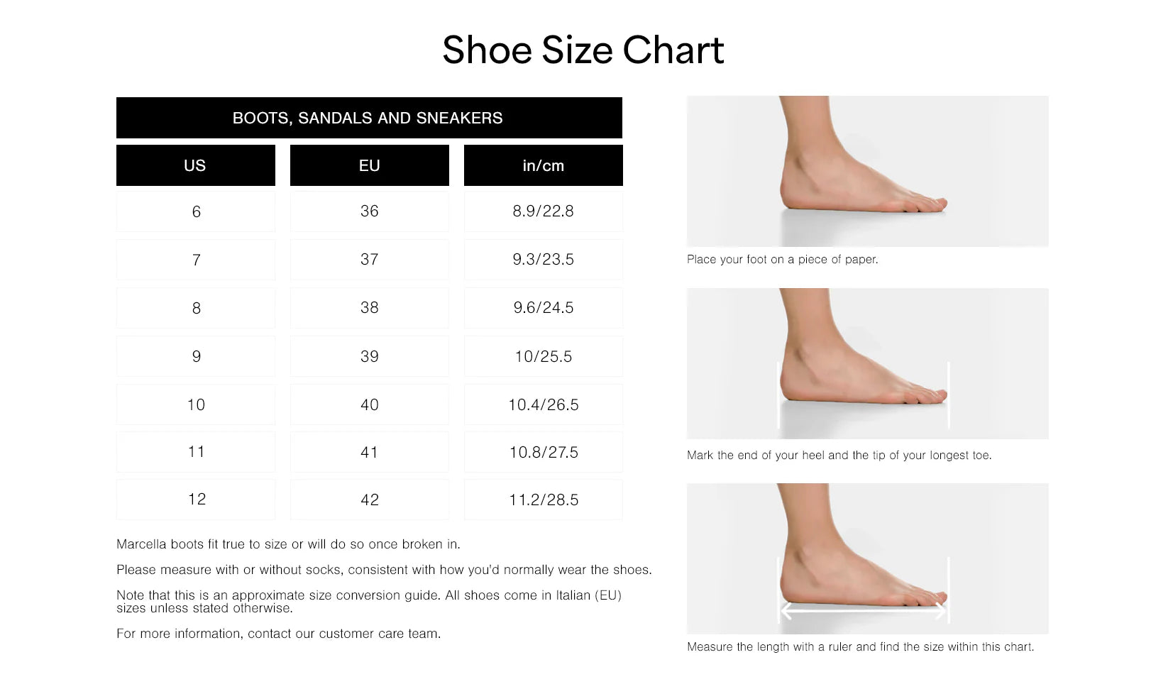 Product size guide