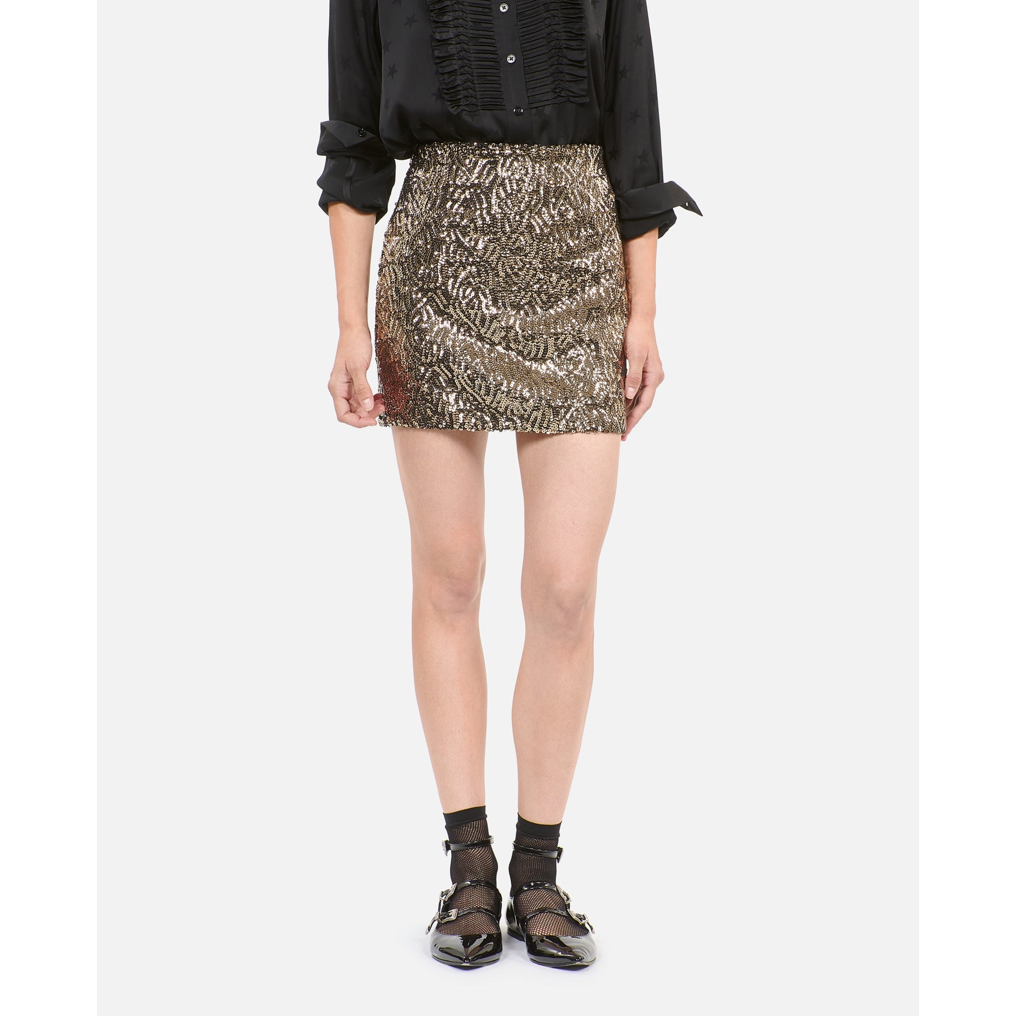 Short Golden Sequined Skirt | Women | Gold