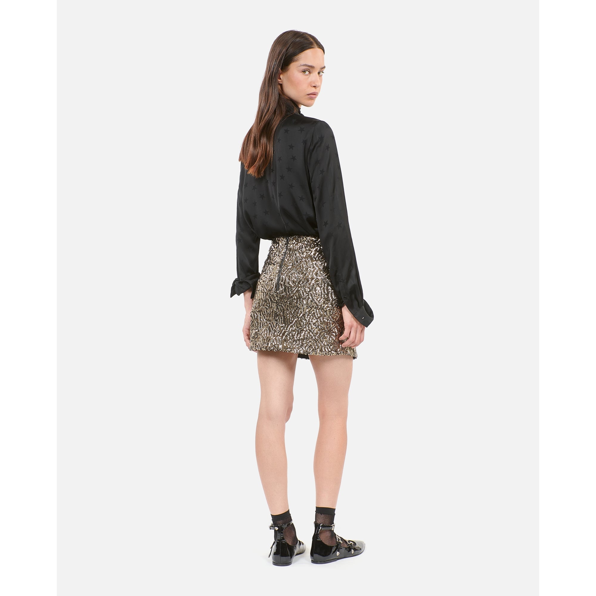 Short Golden Sequined Skirt | Women | Gold