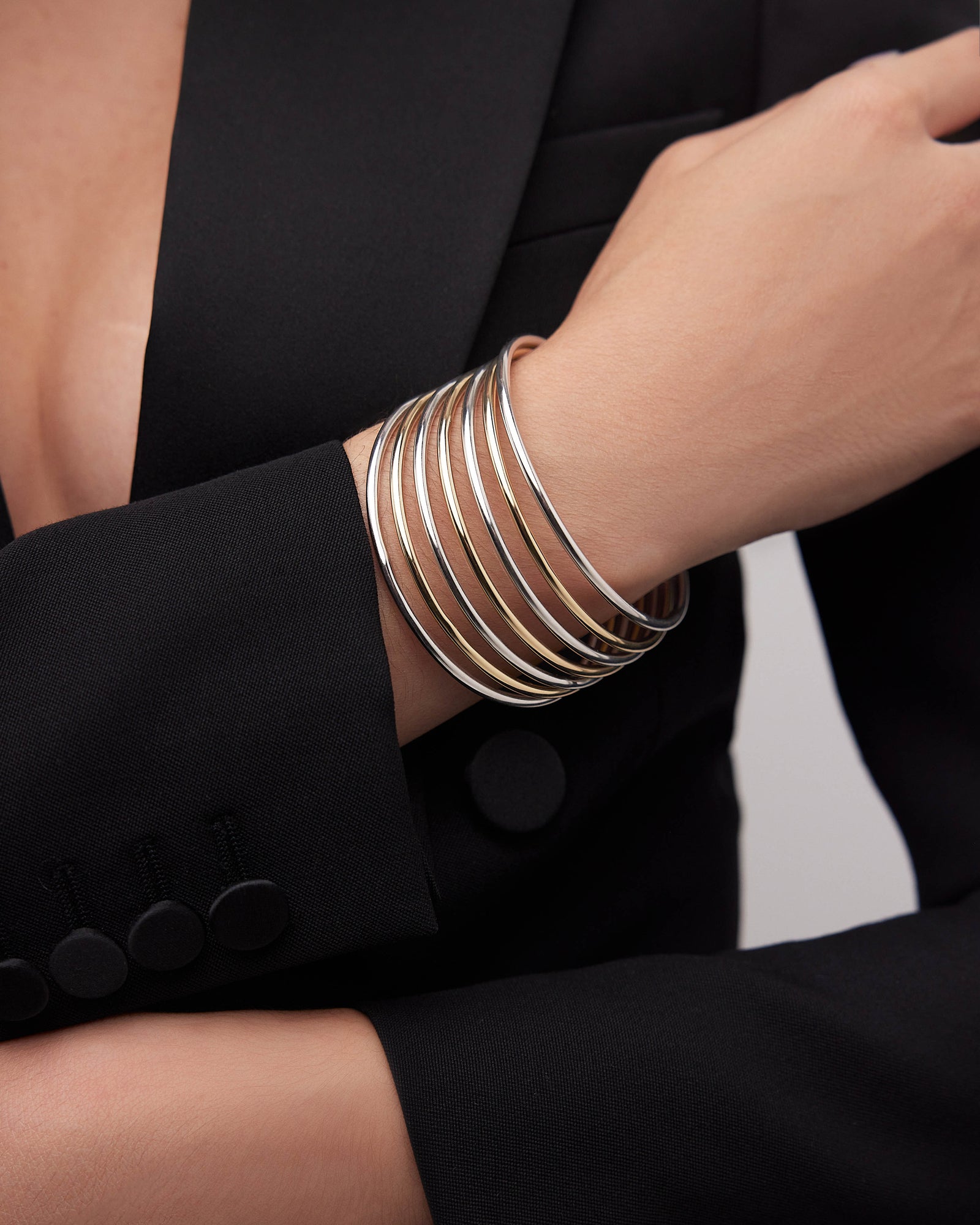 Bangle Set bracelet - styled on model | gold bracelets for women