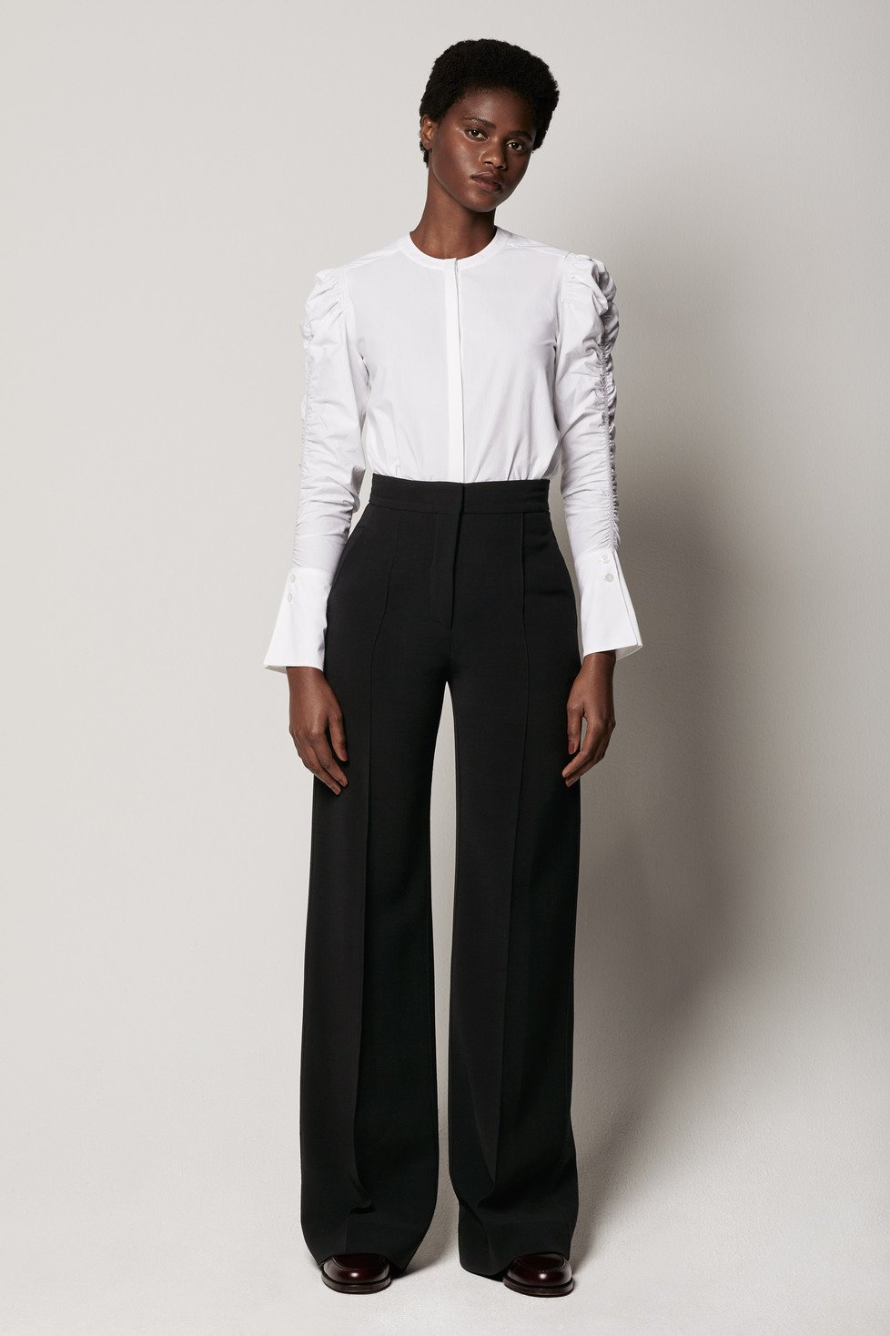 Another Tomorrow Shirred Sleeve Blouse in White – Cotton Women's Top