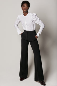 Another Tomorrow Shirred Sleeve Blouse in White – Cotton Women's Top