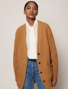 Another Tomorrow Cashmere Relaxed Cardigan in Camel – Cashmere Women's Knitwear