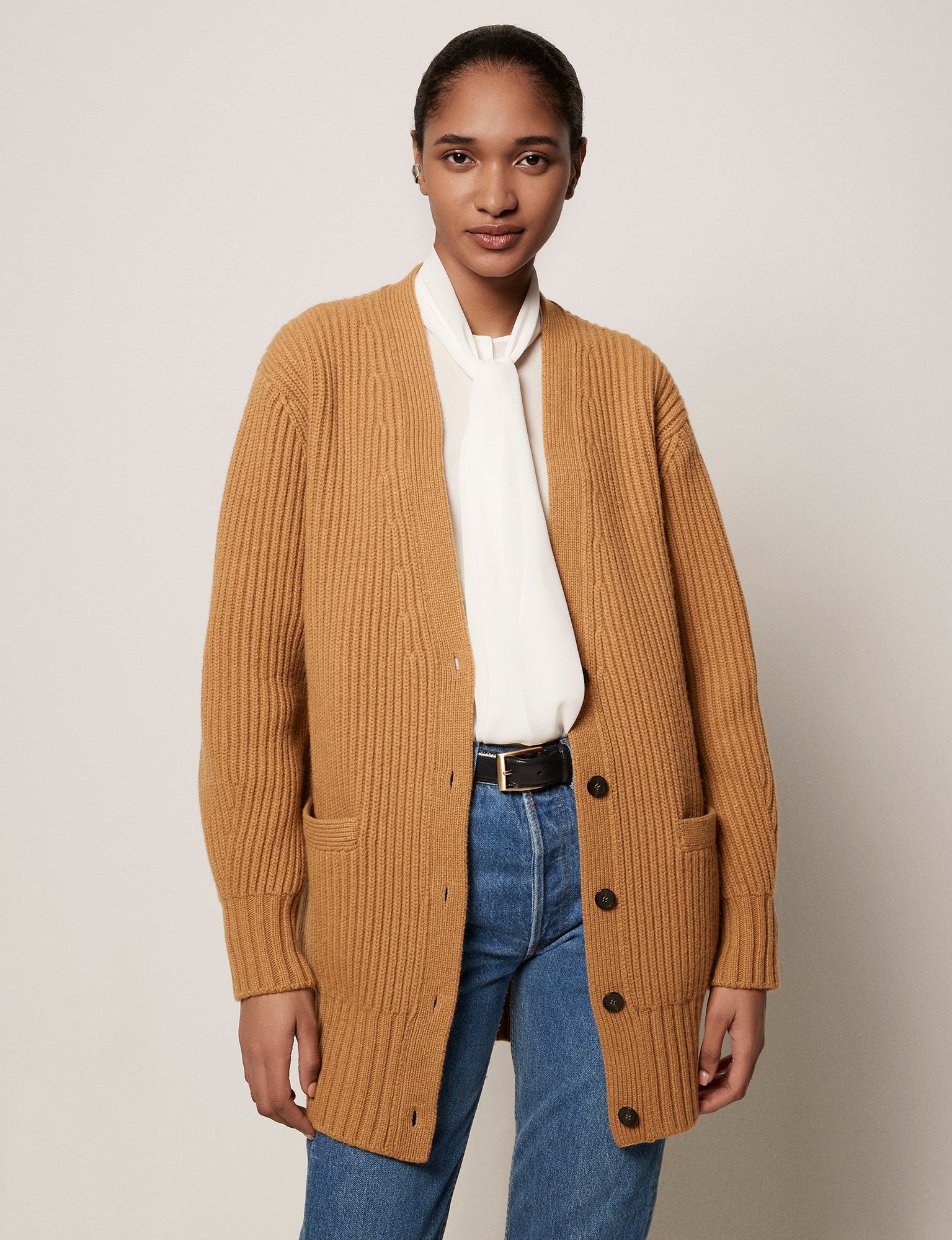 Another Tomorrow Cashmere Relaxed Cardigan in Camel – Cashmere Women's Knitwear