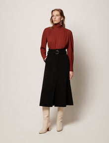 Another Tomorrow High Neck Blouse in Rust – Viscose Women's Top