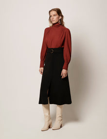 Another Tomorrow High Neck Blouse in Rust – Viscose Women's Top