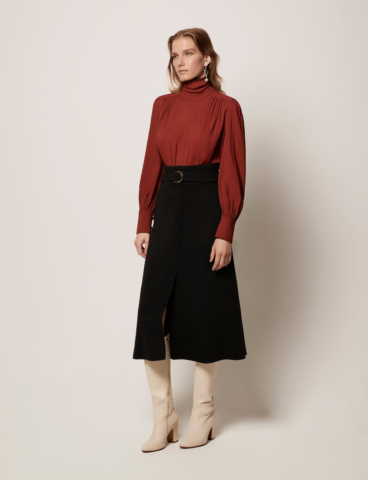Another Tomorrow High Neck Blouse in Rust – Viscose Women's Top