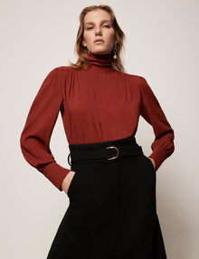 Another Tomorrow High Neck Blouse in Rust – Viscose Women's Top