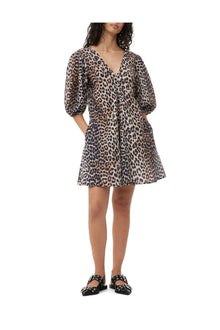 Silk V neck Mini Dress | Leopard