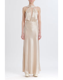 Silky Halter Cutout Gown | Champagne