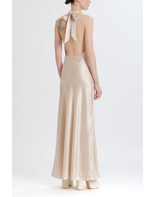 Silky Halter Cutout Gown | Champagne