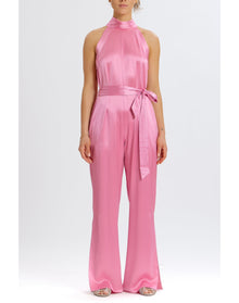 Silky Halter Jumpsuit | Pink