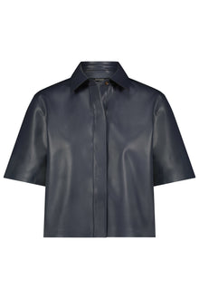 Vegan Leather Boxy Shirt | Slate Blue