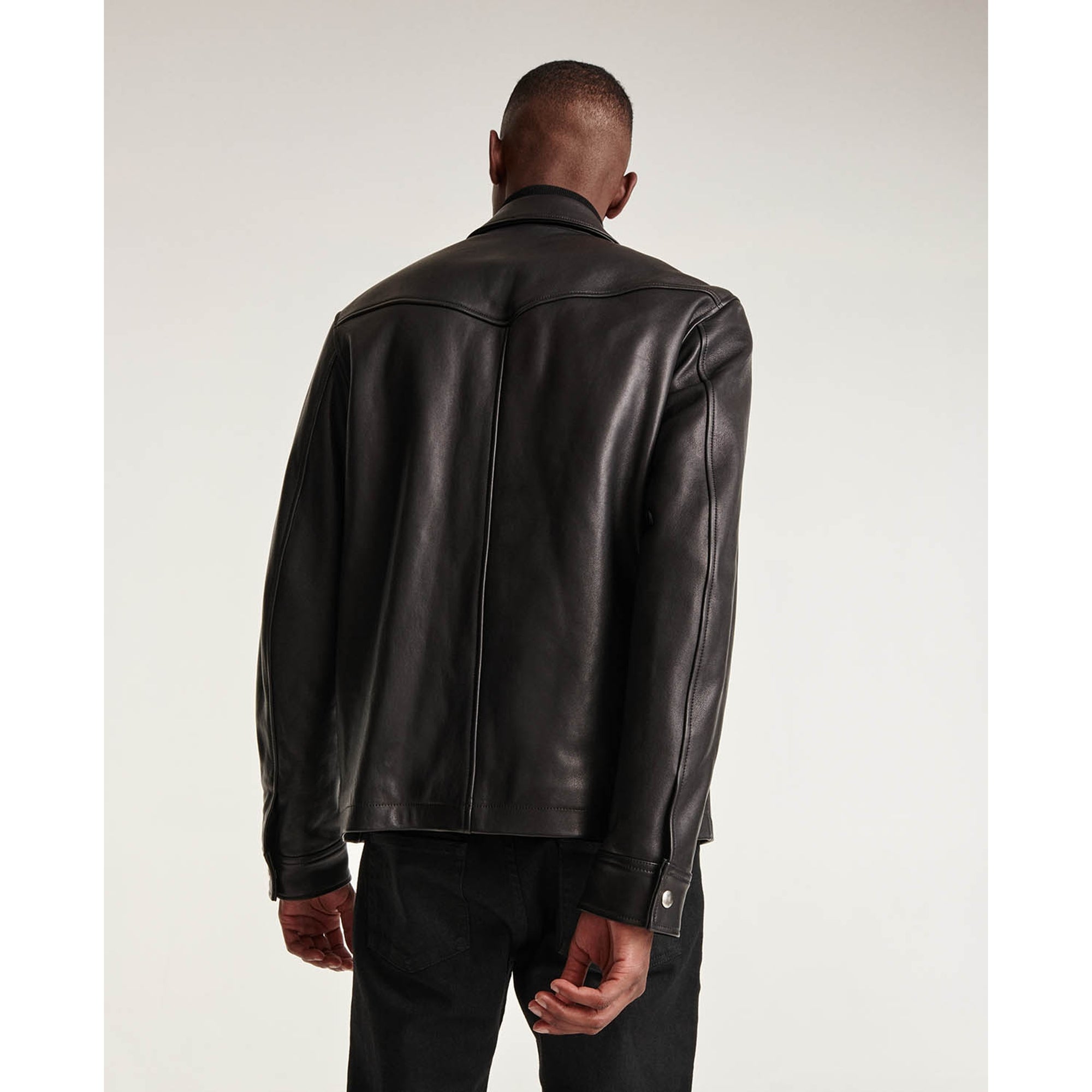 Smooth Leather Jacket Patch Pockets | Men | Black