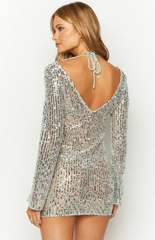 Stellar Shimmer Long Sleeve Mini Dress | Blue