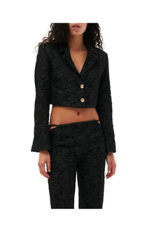 Stretch Jacquard Flared Trousers | Black