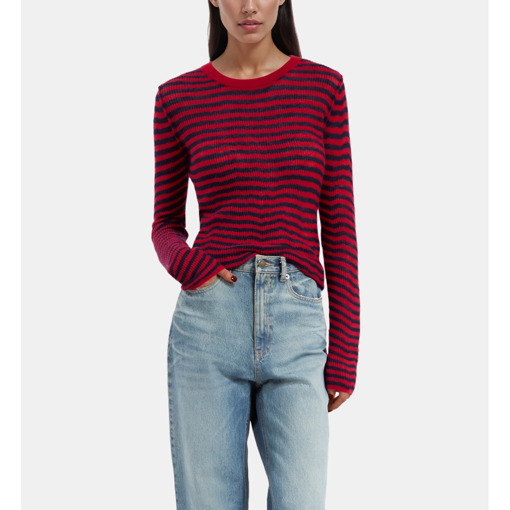 Striped Mohair Sweater | Women | Red x Blue