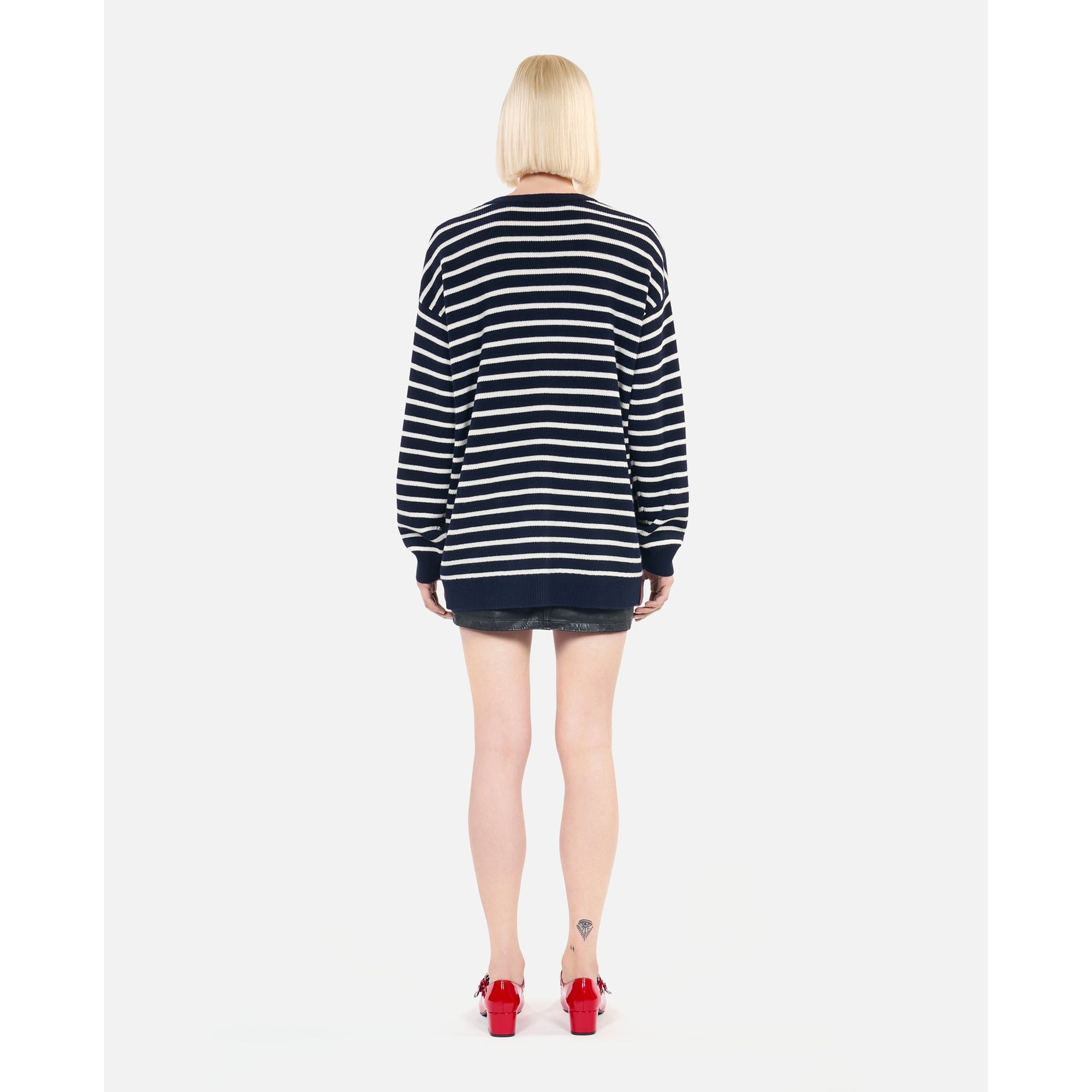 Striped Wool Cardigan | Women | White x Blue