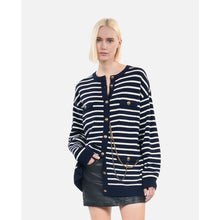 Striped Wool Cardigan | Women | White x Blue