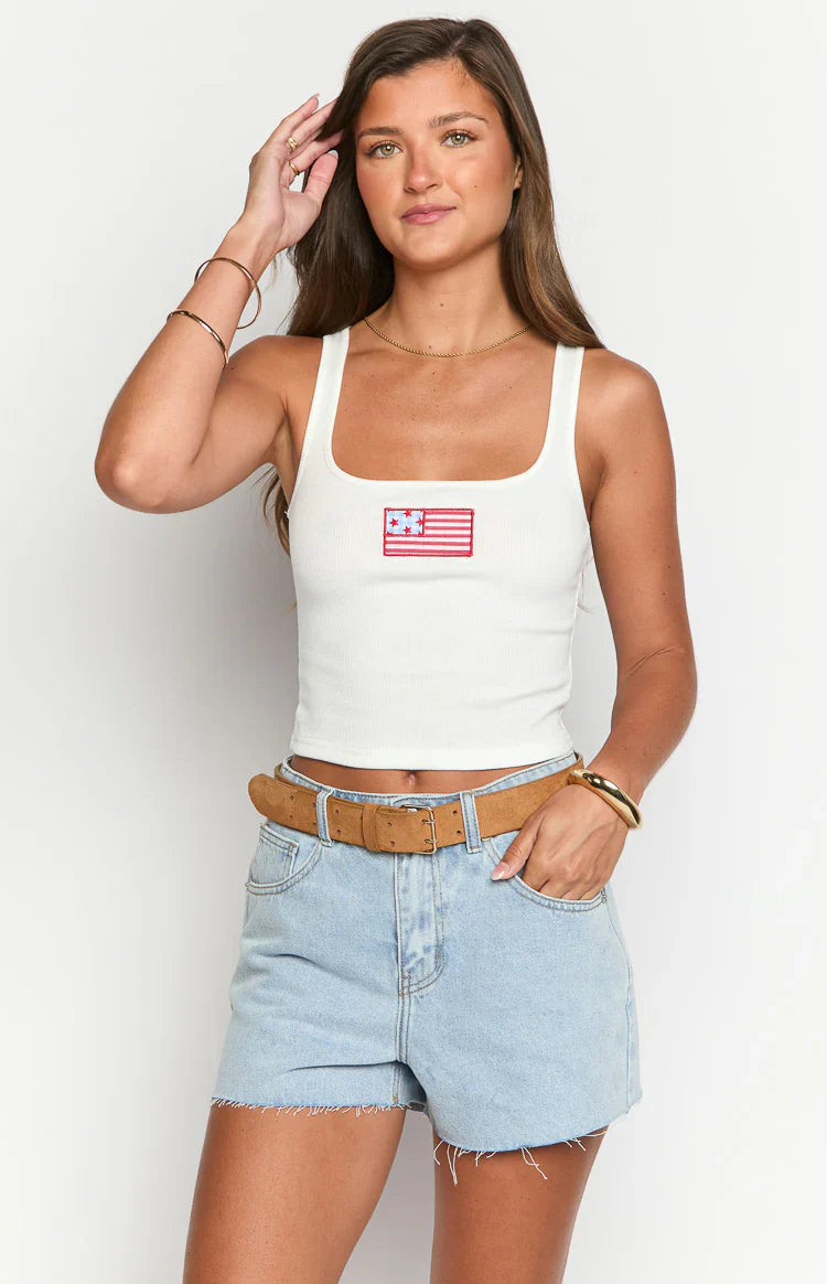 Suzie USA Embroidered Tank Top | White
