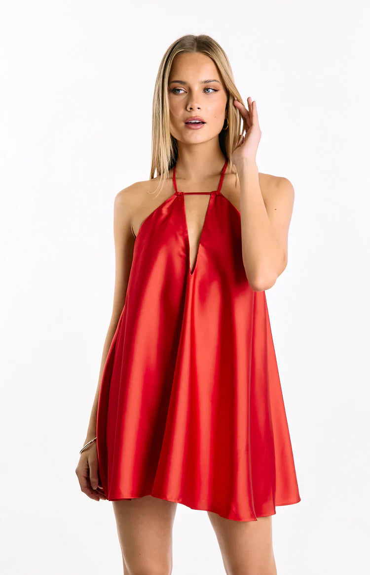 Sympathy Halter Neck Mini Dress | Red