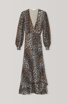 Printed Mesh Wrap Dress | Leopard
