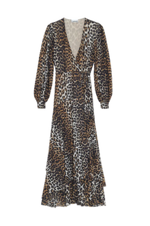 Printed Mesh Wrap Dress | Leopard