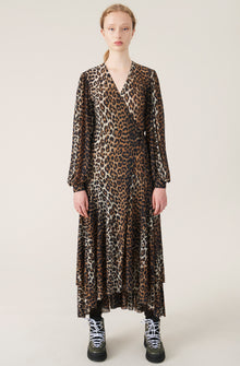 Printed Mesh Wrap Dress | Leopard