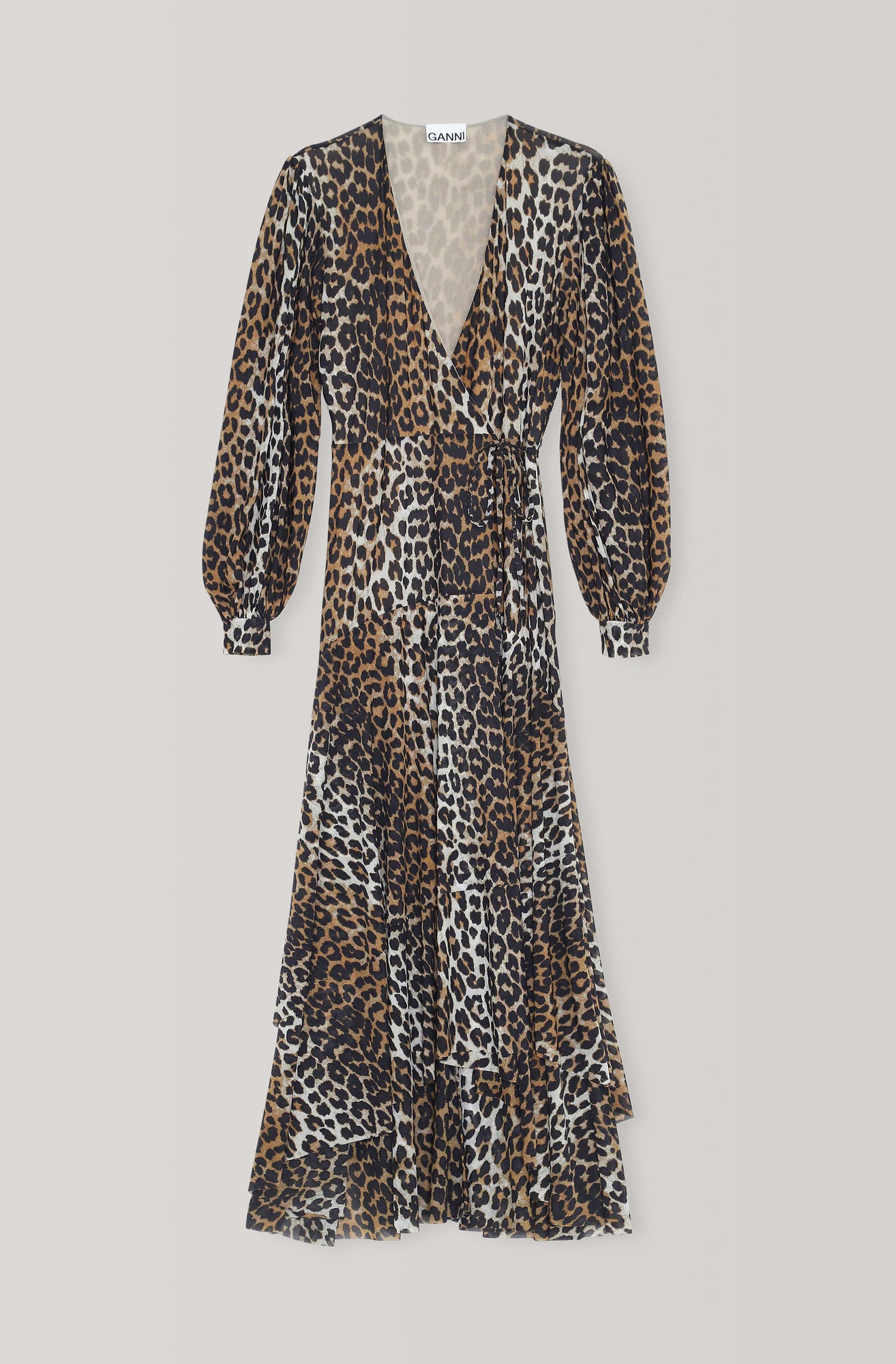 Printed Mesh Wrap Dress | Leopard