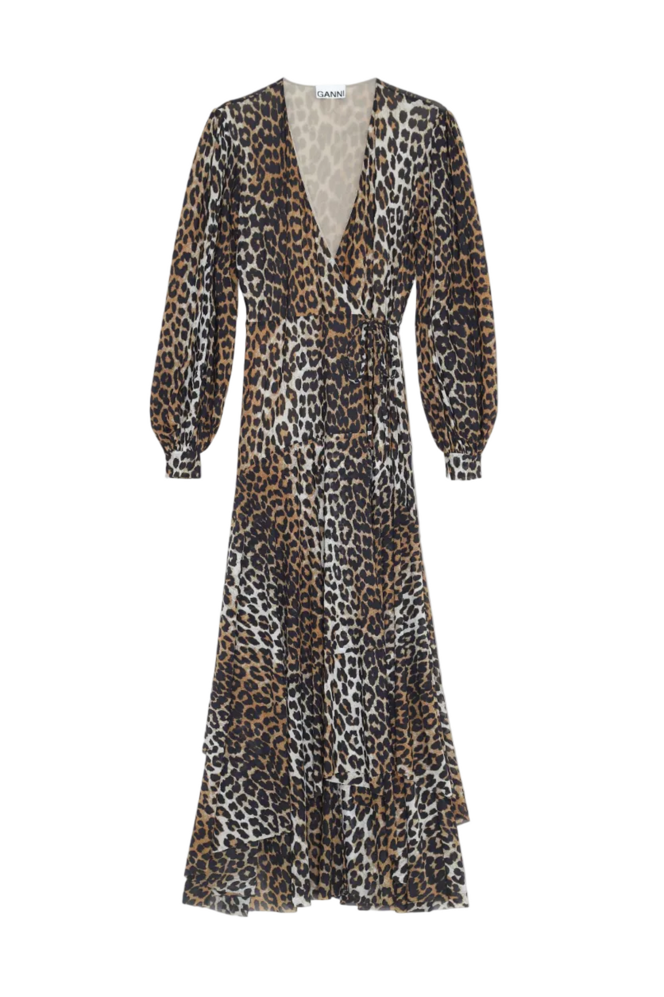 Printed Mesh Wrap Dress | Leopard